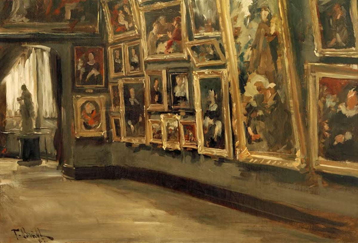 „Gemäldegalerie“ von Ferdinand Brütt – realistische Szene in einer Kunstgalerie, deutsche Malerei des 19. Jahrhunderts