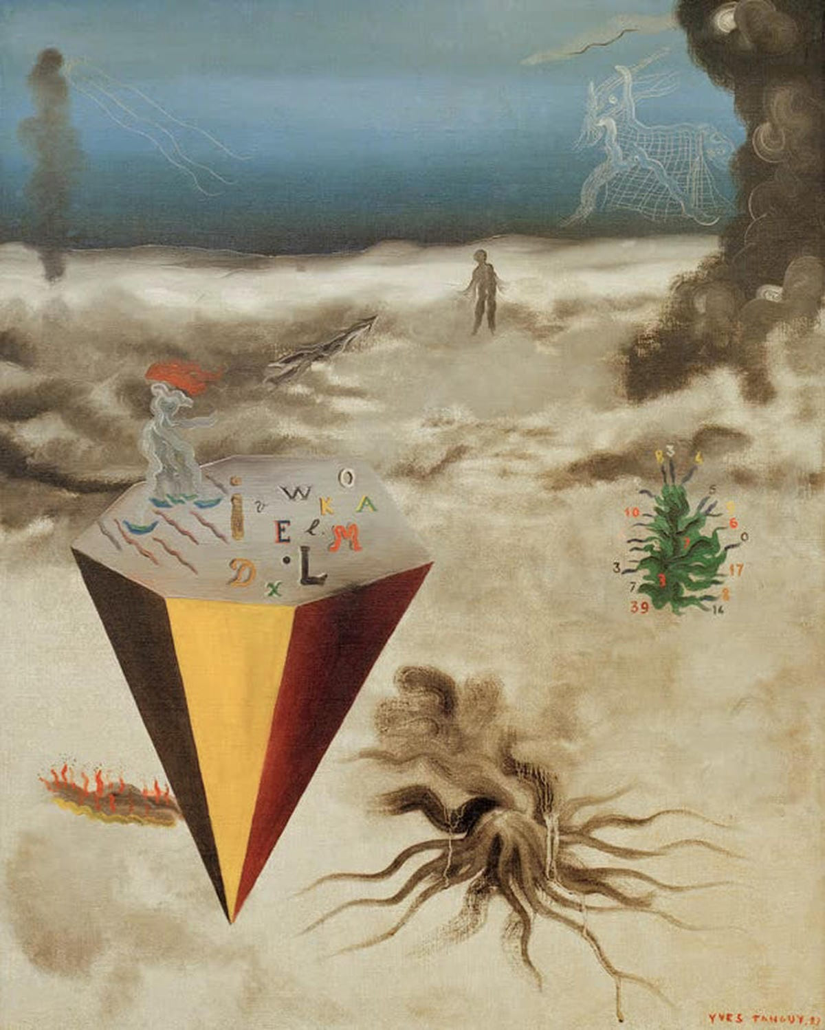 "Er machte, was er wollte" von Yves Tanguy – surreale Landschaft mit abstrakten Formen und Objekten.