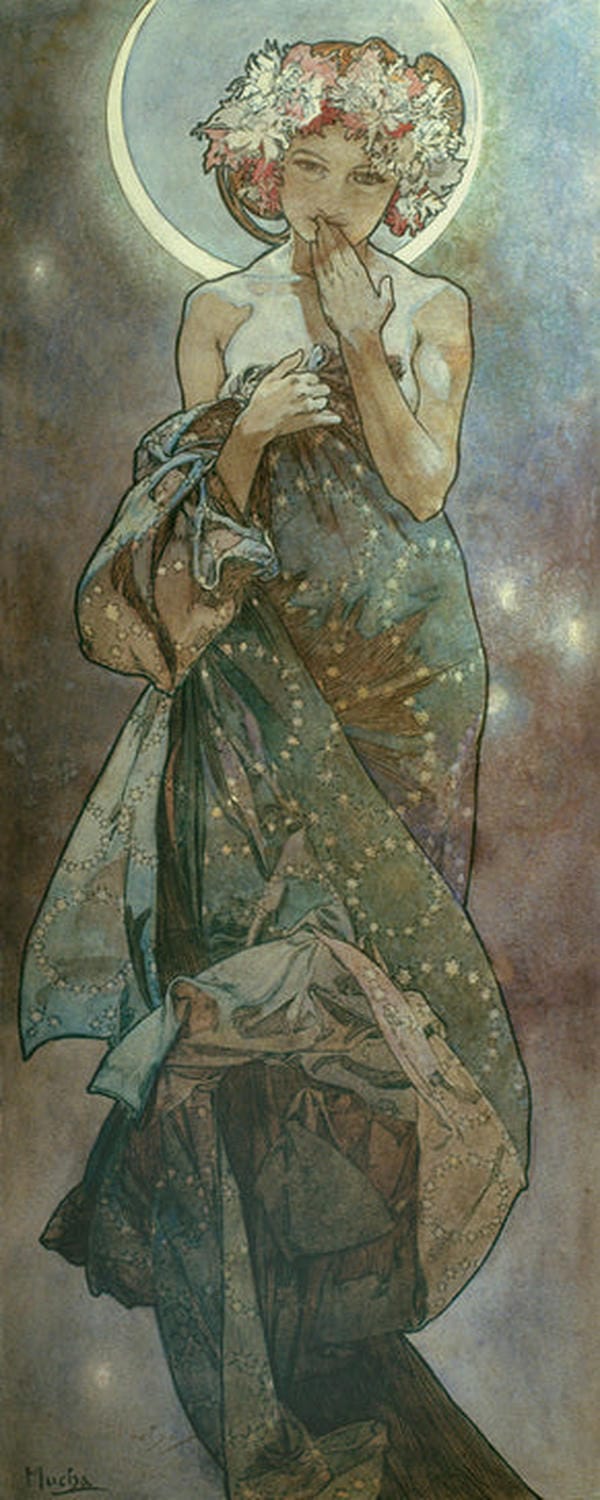 Kunstdruck: Sterne: Der Mond | Alfons Mucha