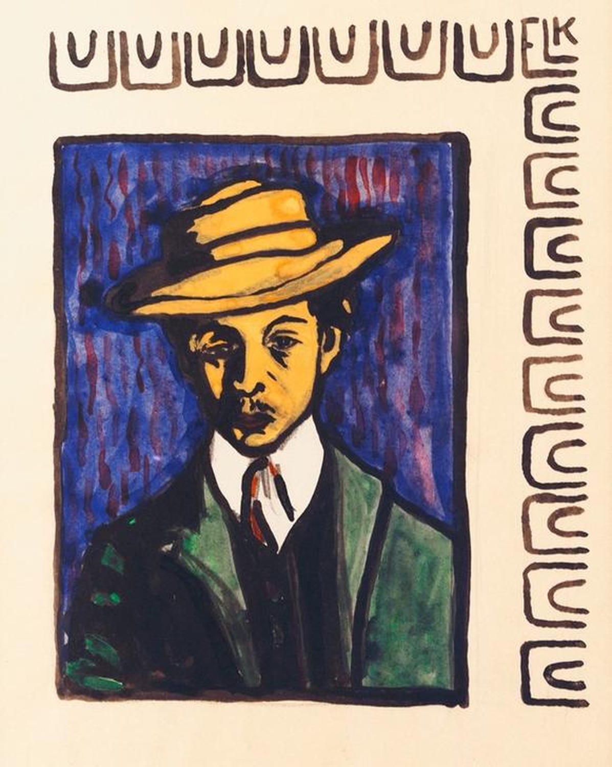 Expressionistisches Selbstbildnis von Ernst Ludwig Kirchner mit Hut, farbintensiv und kantig gemalt.