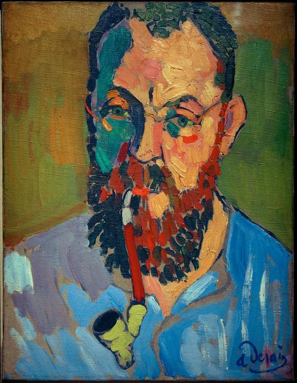 Kunstdruck von André Derains Henri Matisse, ein ausdrucksstarkes Porträt des Künstlers, das mit kräftigen Farben und markanten Linien die Energie des Fauvismus widerspiegelt.