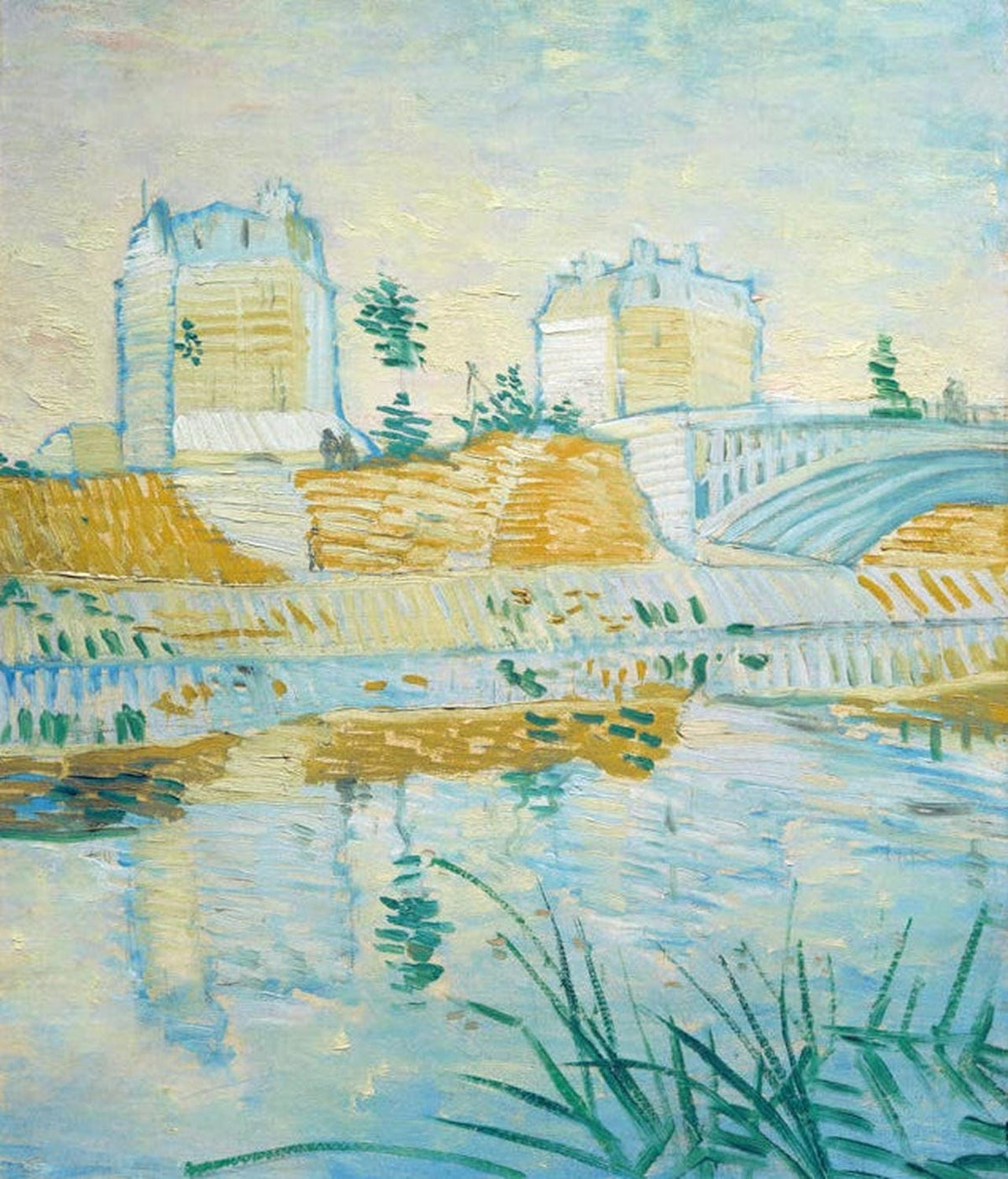 „Pont de Clichy“ von Vincent van Gogh – postimpressionistische Ansicht einer Brücke über die Seine, mit expressiven Farben und lebendiger Pinselführung.