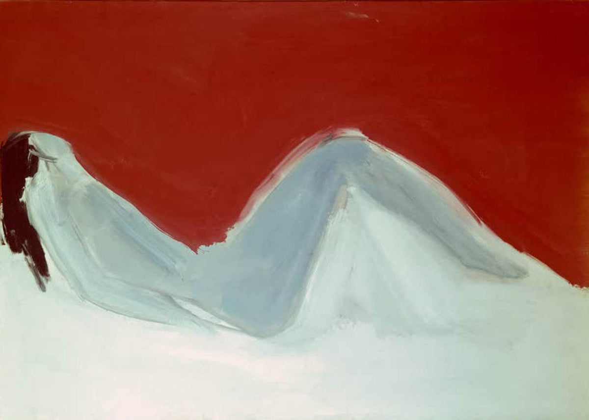 Nicolas de Staël, „Liegender Akt“, abstrakte Darstellung eines liegenden weiblichen Aktes mit klaren Farbflächen.
