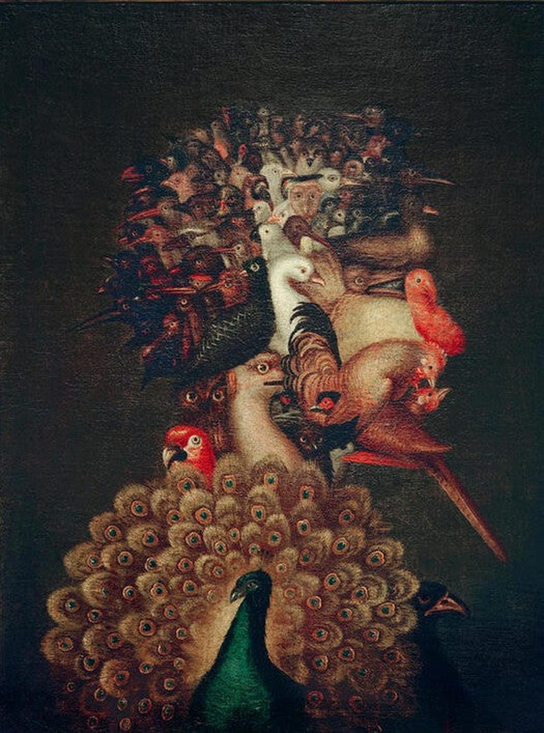 Kunstdruck von Giuseppe Arcimboldos Luft, das ein Porträt zeigt, das aus Wolken und luftigen Elementen besteht und die Leichtigkeit des Elements Luft symbolisiert.