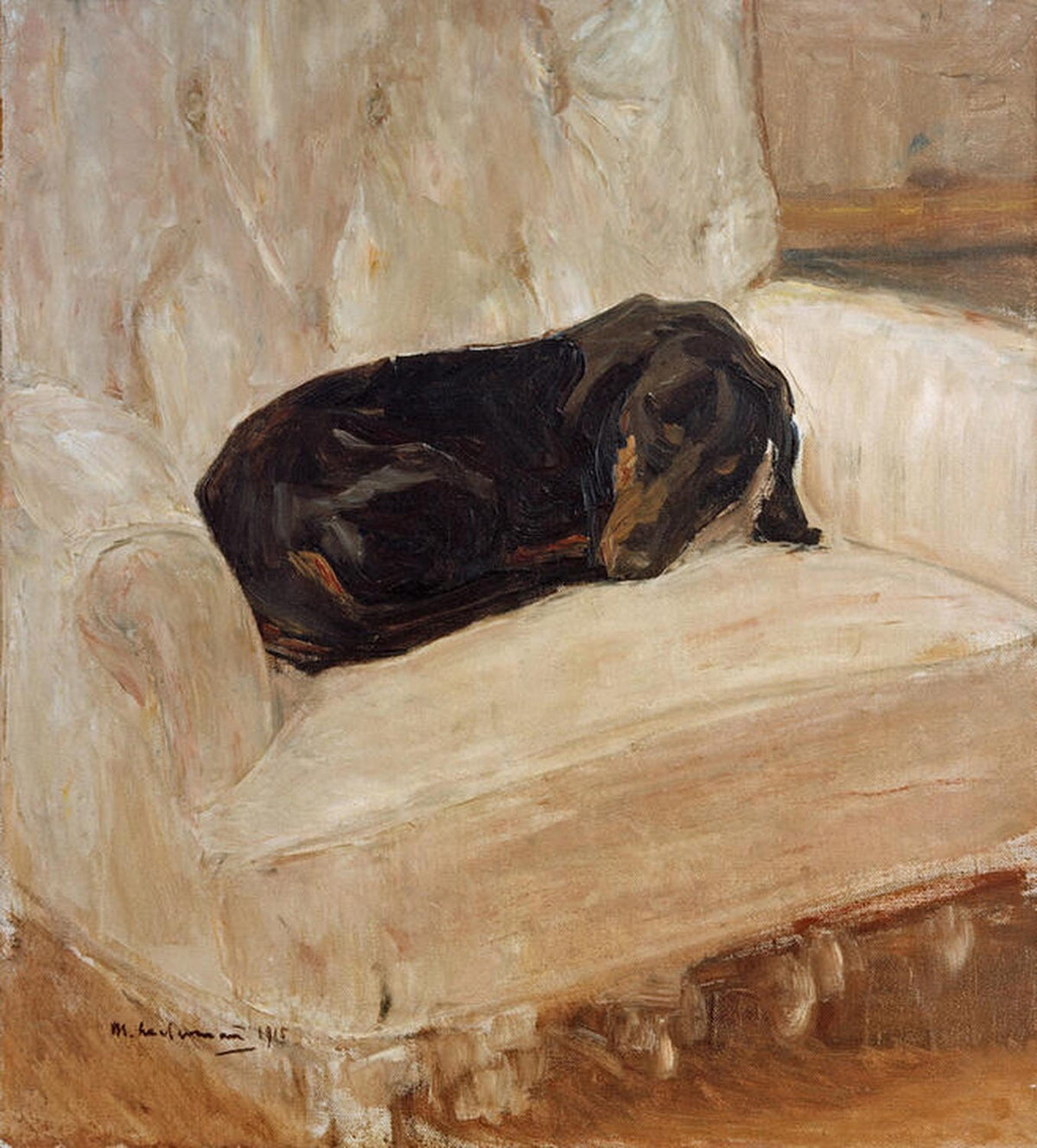 Schlafender Dackel im Lehnstuhl | Max Liebermann