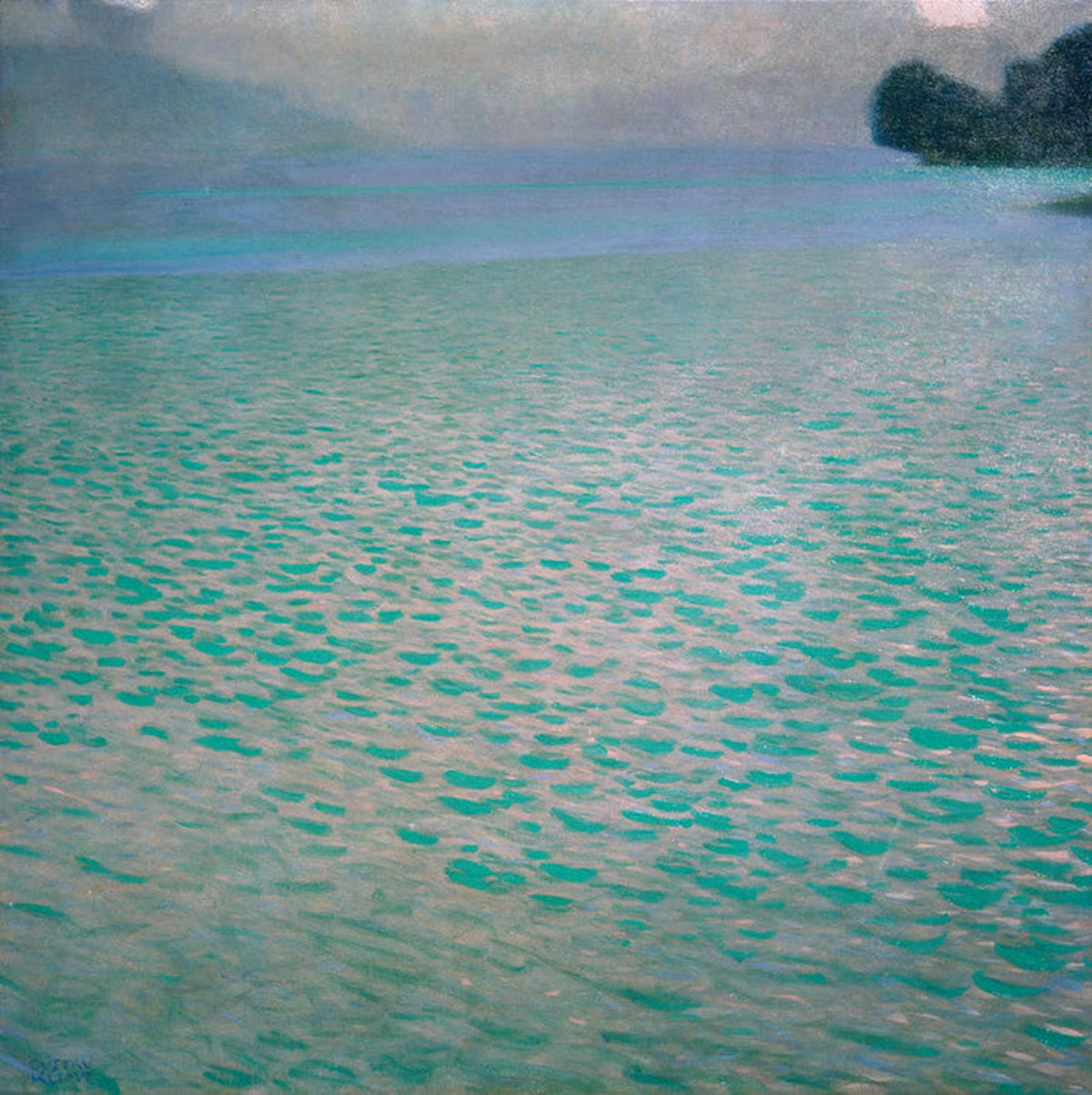 Landschaftsgemälde „Am Attersee“ von Gustav Klimt mit See.