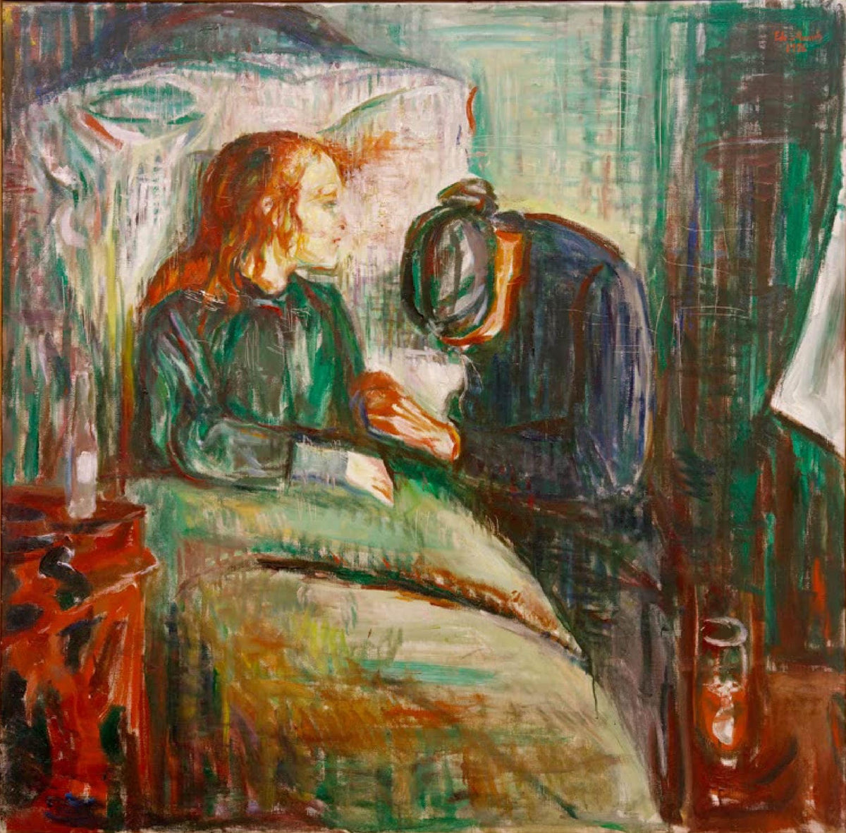 Edvard Munch Gemälde „Das kranke Kind“ – expressionistisches Bild eines kranken Kindes mit emotionaler und düsterer Stimmung.