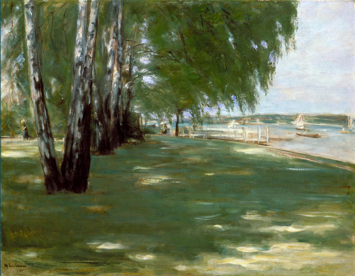 Impressionistischer Garten im Sommer mit Bäumen von Max Liebermann.