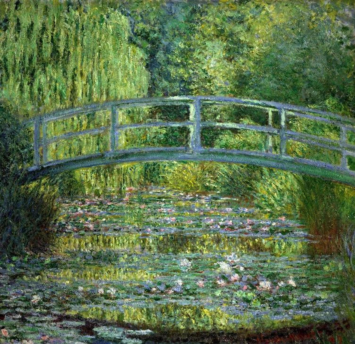 Der Seerosenteich, Harmonie in Grün von Claude Monet: Impressionistisches Gemälde mit einem Seerosenteich, umrahmt von dichtem grünen Laub, das die sanfte Ruhe der Natur widerspiegelt.