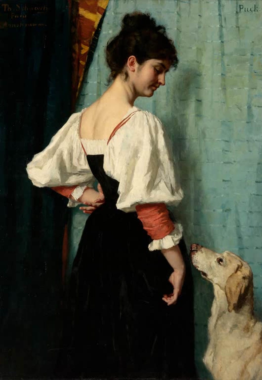 Porträt einer jungen Frau mit dem Hund "Puck" | Thérèse Schwartze