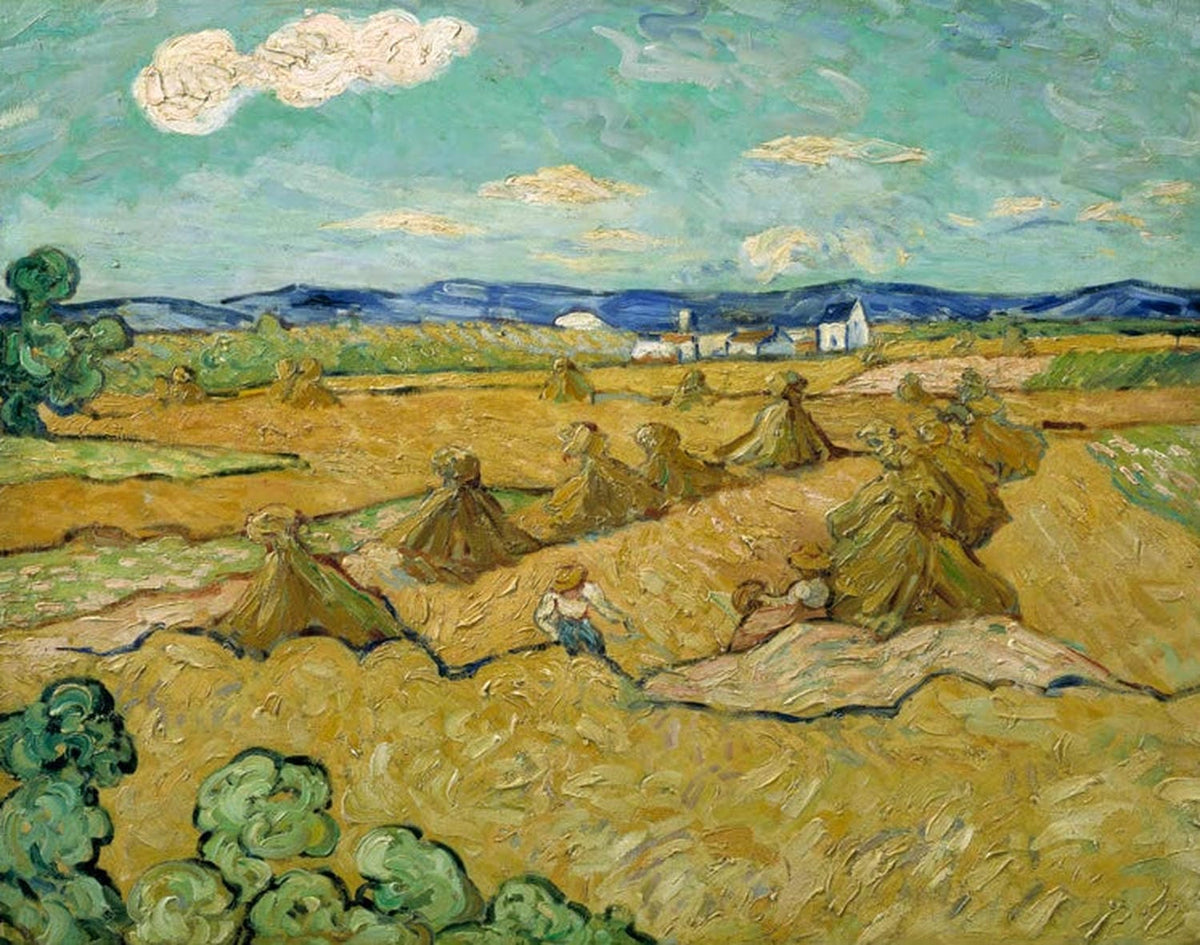 Getreidegarben von Vincent van Gogh – leuchtende Landschaft mit goldenen Garben auf dem Feld, als hochwertiger Kunstdruck auf Poster oder Leinwand erhältlich.
