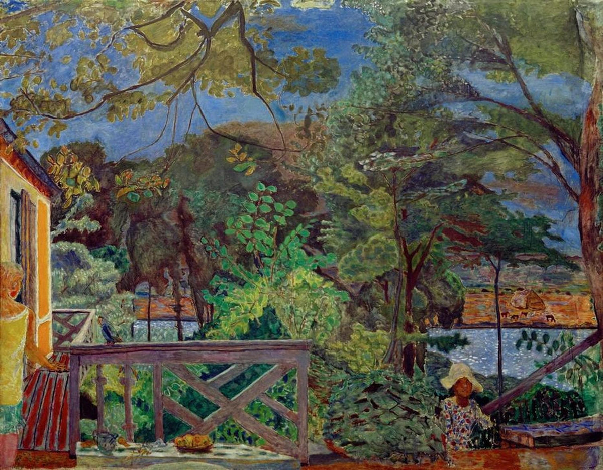 Kunstdruck von Pierre Bonnards „Die Terrasse in Vernonnet“ (1939), ein Gemälde mit Blick auf die Terrasse des Hauses des Künstlers in der Seine-Region.
