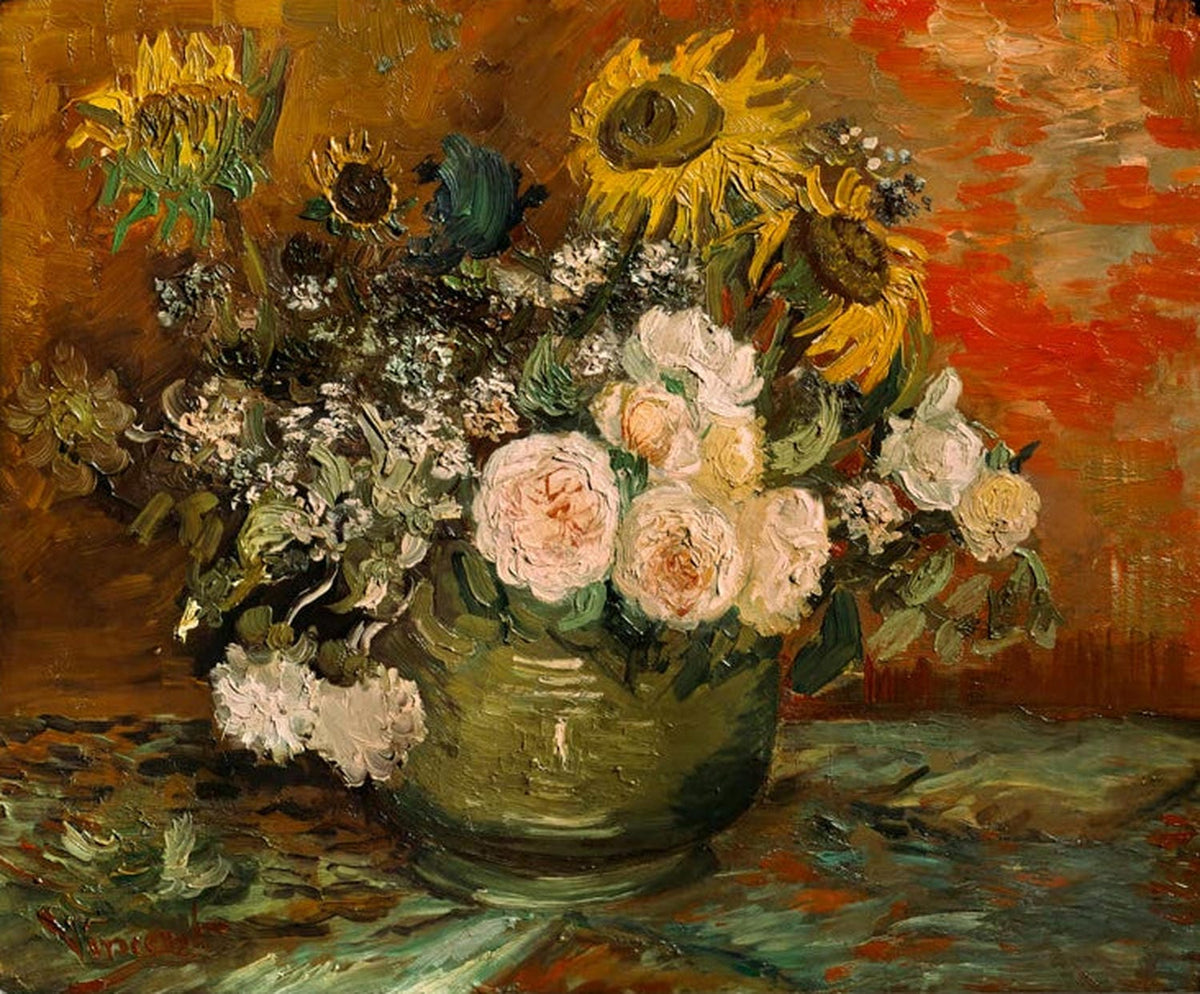 Rosen und Sonnenblumen von Vincent van Gogh