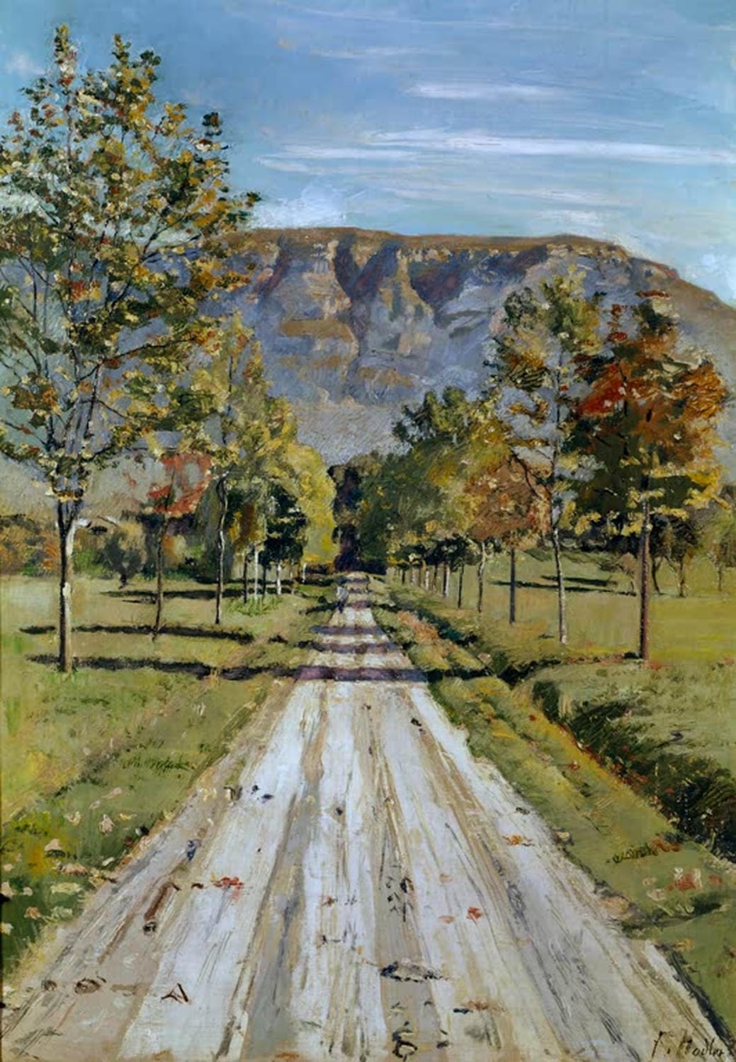 Ferdinand Hodler Gemälde „Die Straße nach Evordes“ – Landschaftsdarstellung mit klaren Linien und harmonischer Farbgebung.