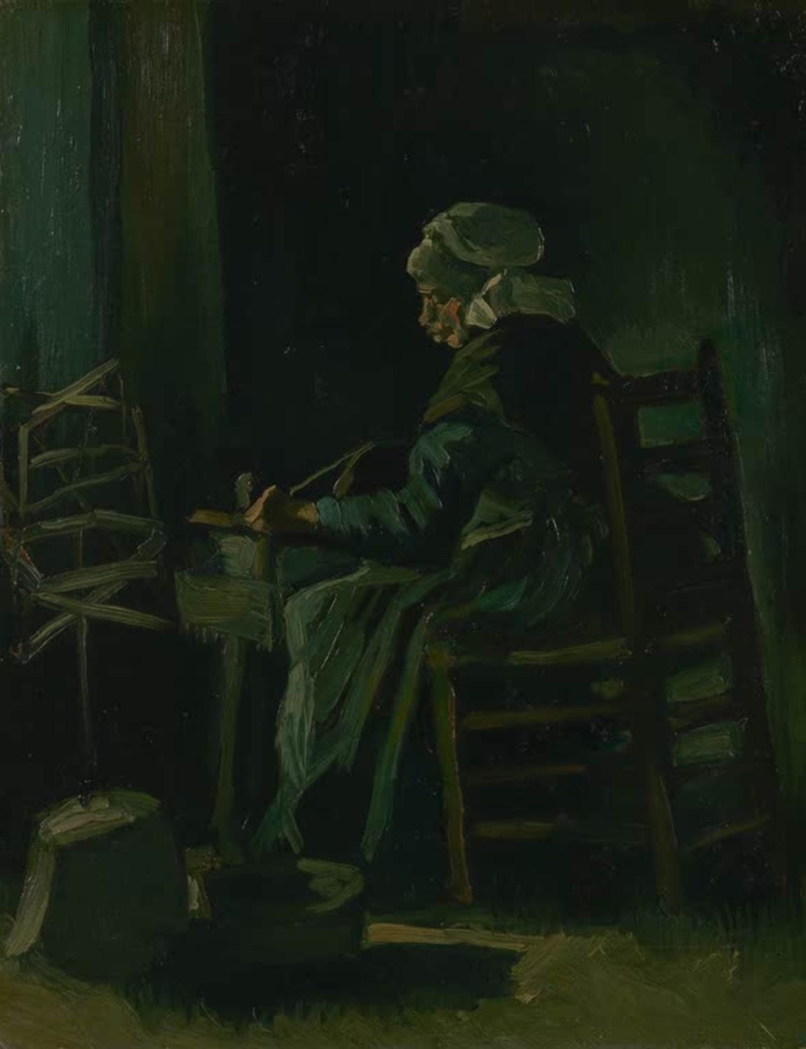 Kunstdruck „Frau am Spinnrad“ von Vincent van Gogh – stimmungsvolles Porträt einer Frau beim Spinnen als hochwertiger Kunstdruck, auf Leinwand oder Poster, optional gerahmt.