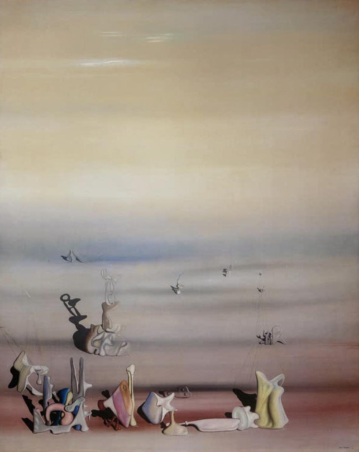 "Nie wieder" von Yves Tanguy – surreale Landschaft mit abstrakten Formen und organischen Strukturen.