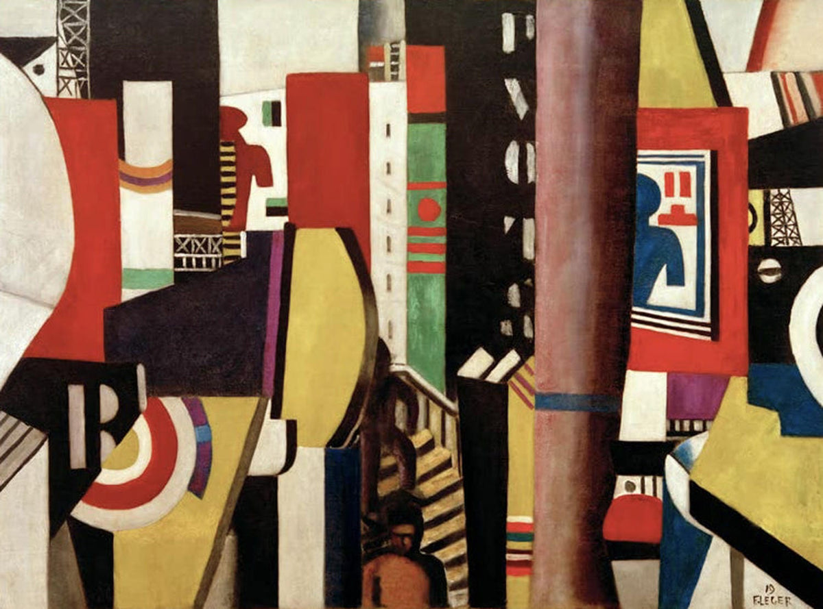 "Stadt" von Fernand Léger – kubistische Stadtansicht mit geometrischen Formen und kräftigen Farben.