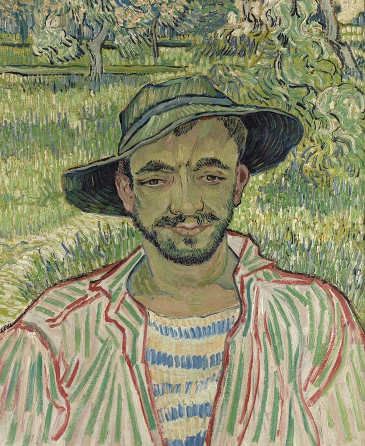 „Der Gärtner“ von Vincent van Gogh: ein Mann bei der Gartenarbeit, umgeben von Pflanzen, in kräftigen Farben und dynamischen Pinselstrichen dargestellt.