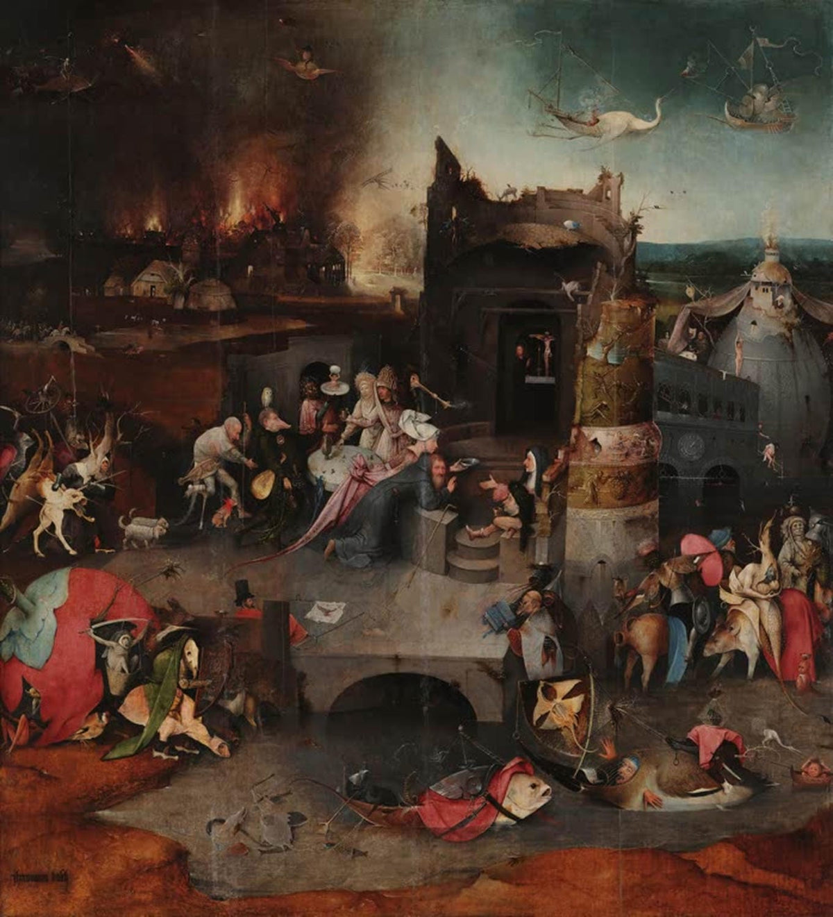 Die Versuchung des heiligen Antonius - Hieronymus Bosch Die Mitteltafel des Triptychons 