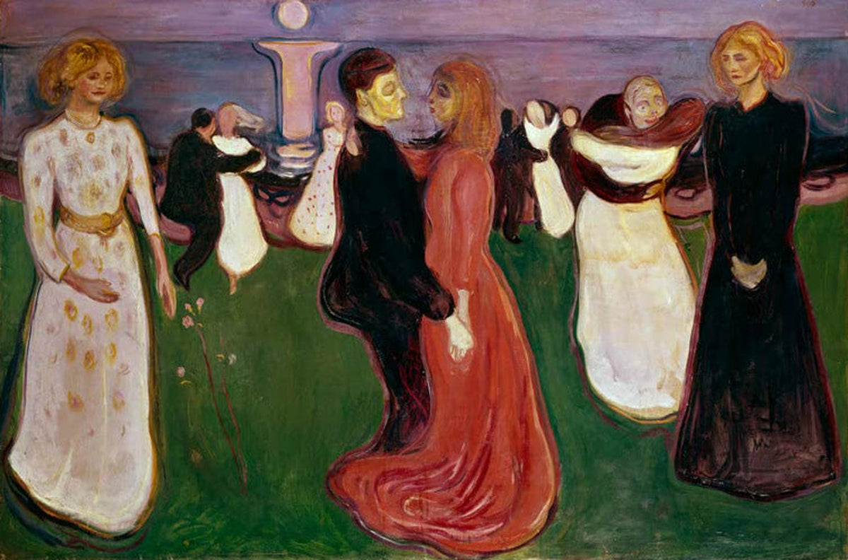 Kunstdruck „Tanz des Lebens“ von Edvard Munch, symbolistisches Gemälde mit tanzendem Paar