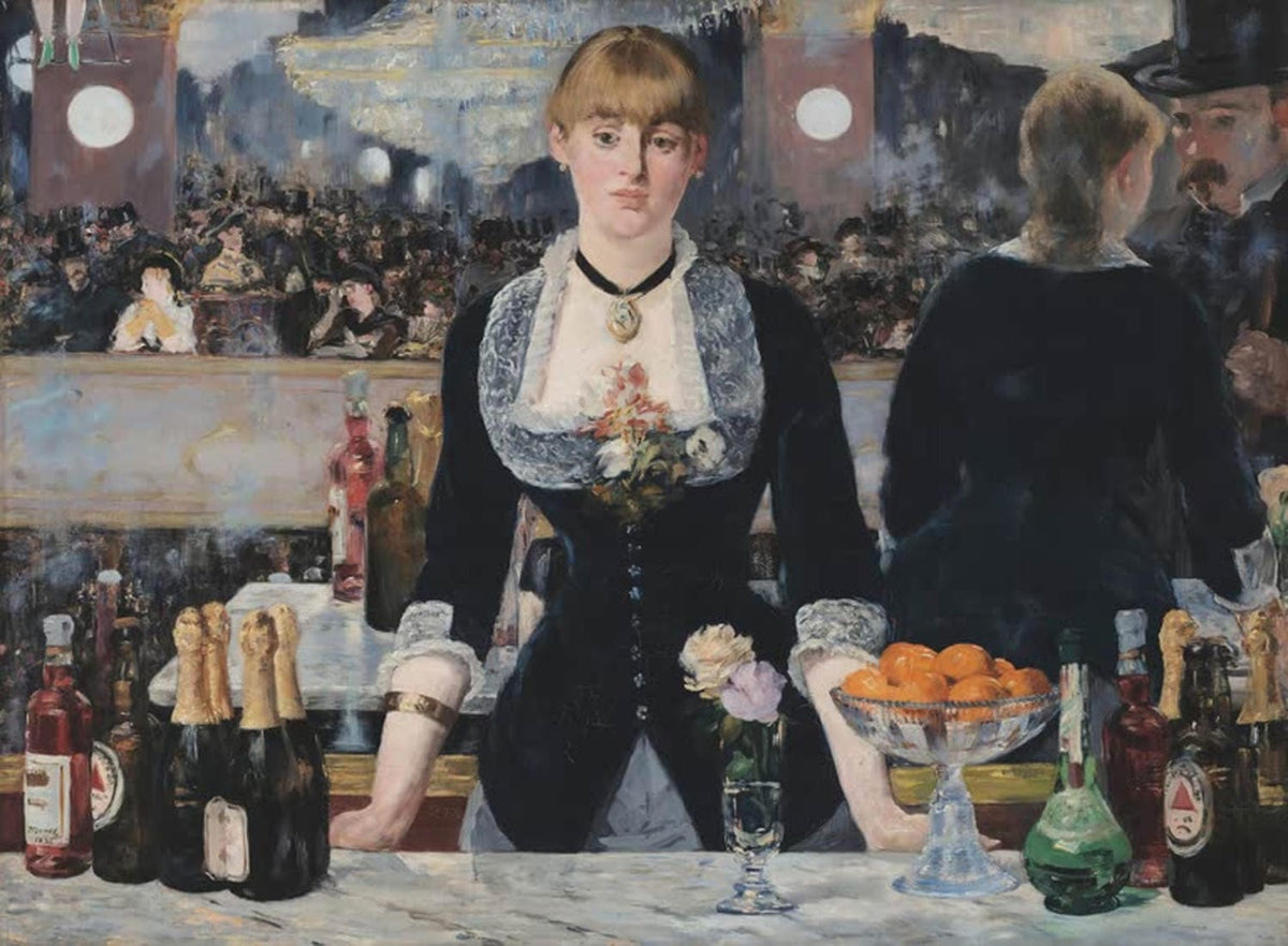 Édouard Manet Gemälde „Bar in den Folies Bergère“ – impressionistische Szene einer Frau an der Bar im Pariser Nachtclub.