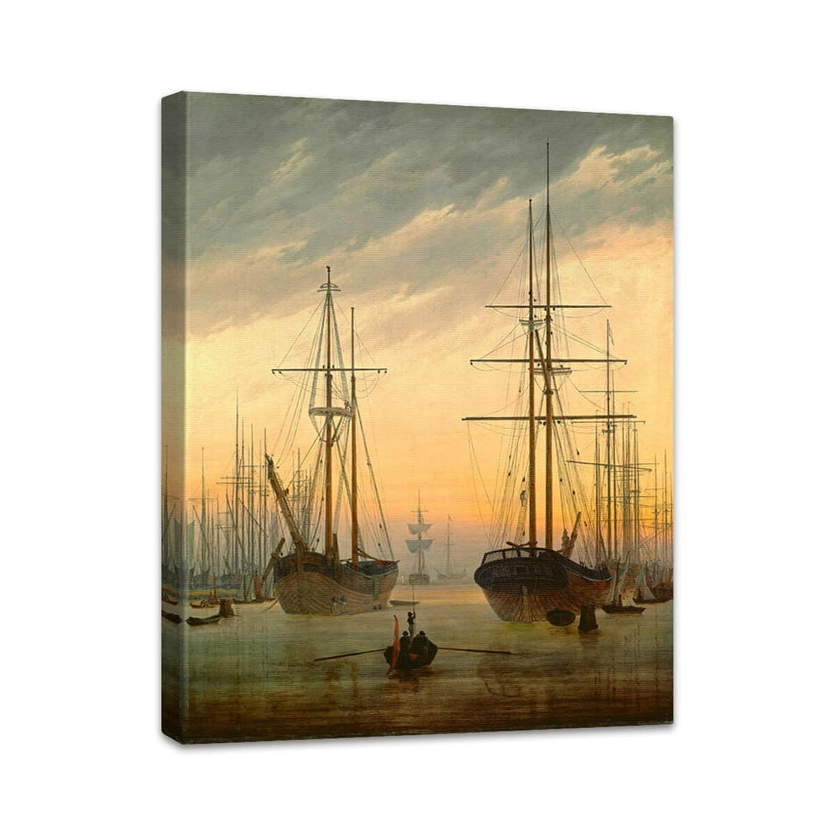 Ansicht eines Hafens von Caspar David Friedrich perspektivisch dargestellt auf Leinwand gespannt.