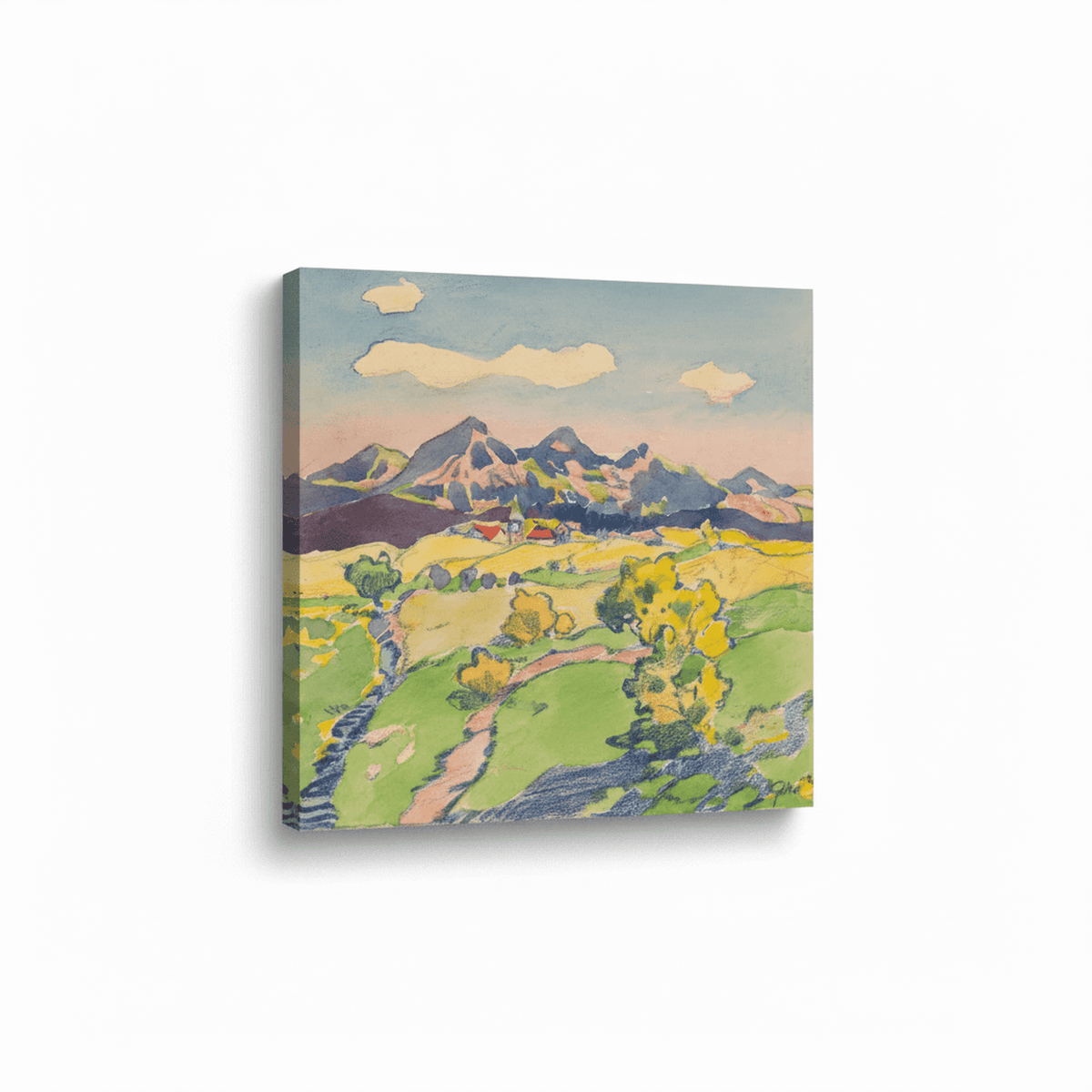 Blick auf ein Dorf am Fuße eines Berges in den Wiesen | Gustav Mally
