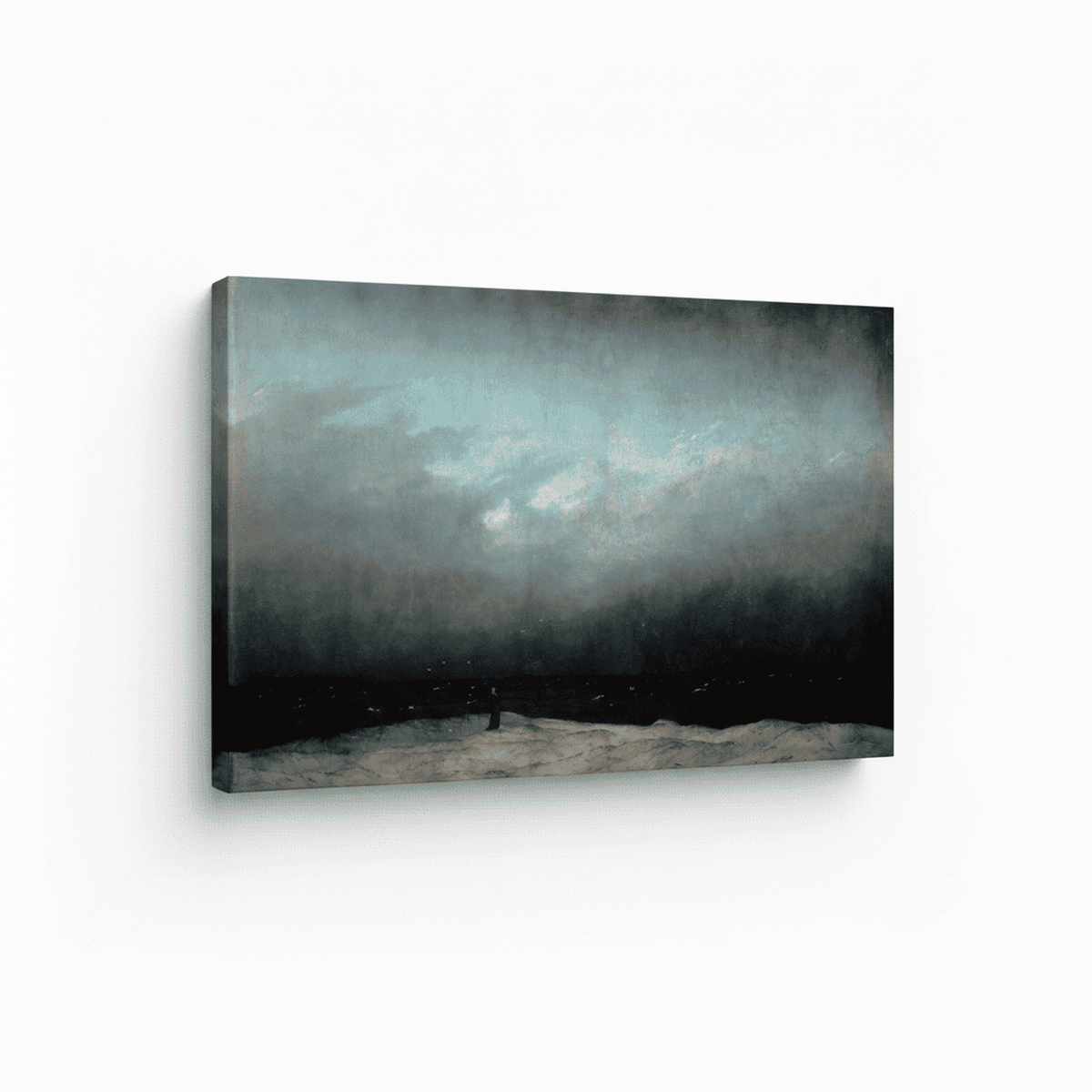 Der Mönch am Meer von Caspar David Friedrich auf Leinwand gezogen und perspektivisch dargestellt