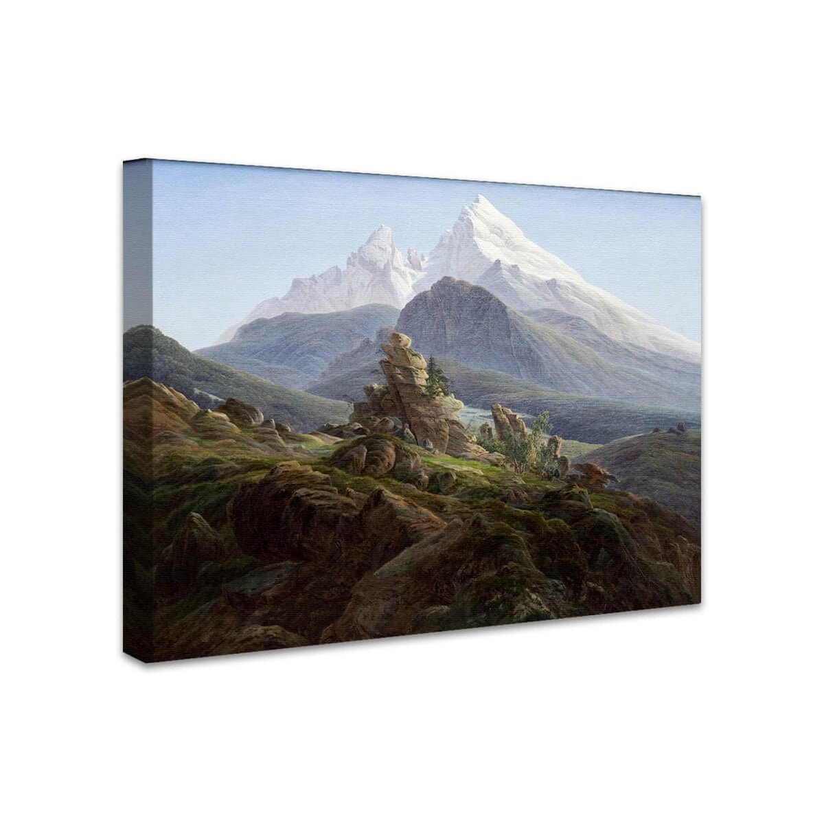 Der Watzmann von Caspar David Friedrich perspektivisch dargestellt auf Leinwand gespannt
