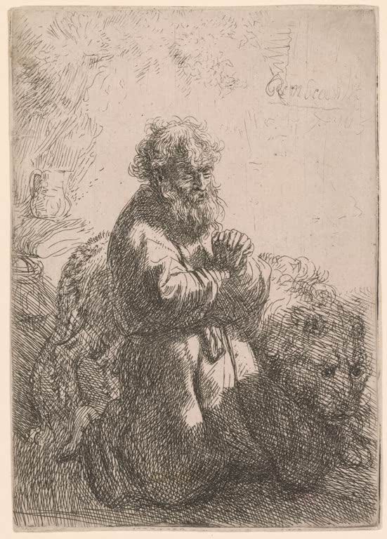 Kunstdruck „Der heilige Hieronymus in kniender Gebetshaltung“ von Rembrandt van Rijn
