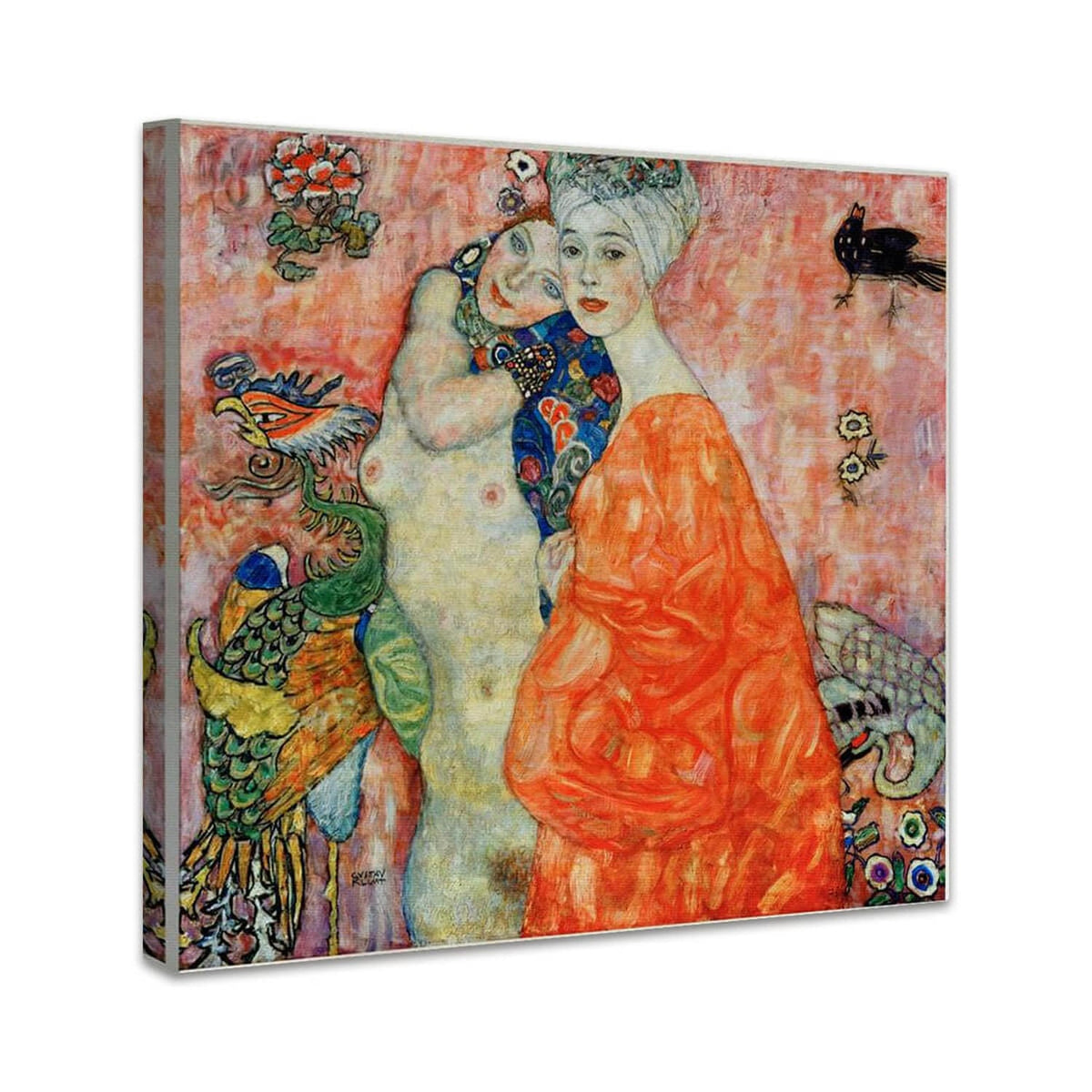Die Freundinnen | Gustav Klimt perspektivisch dargestellt auf Leinwand gespannt