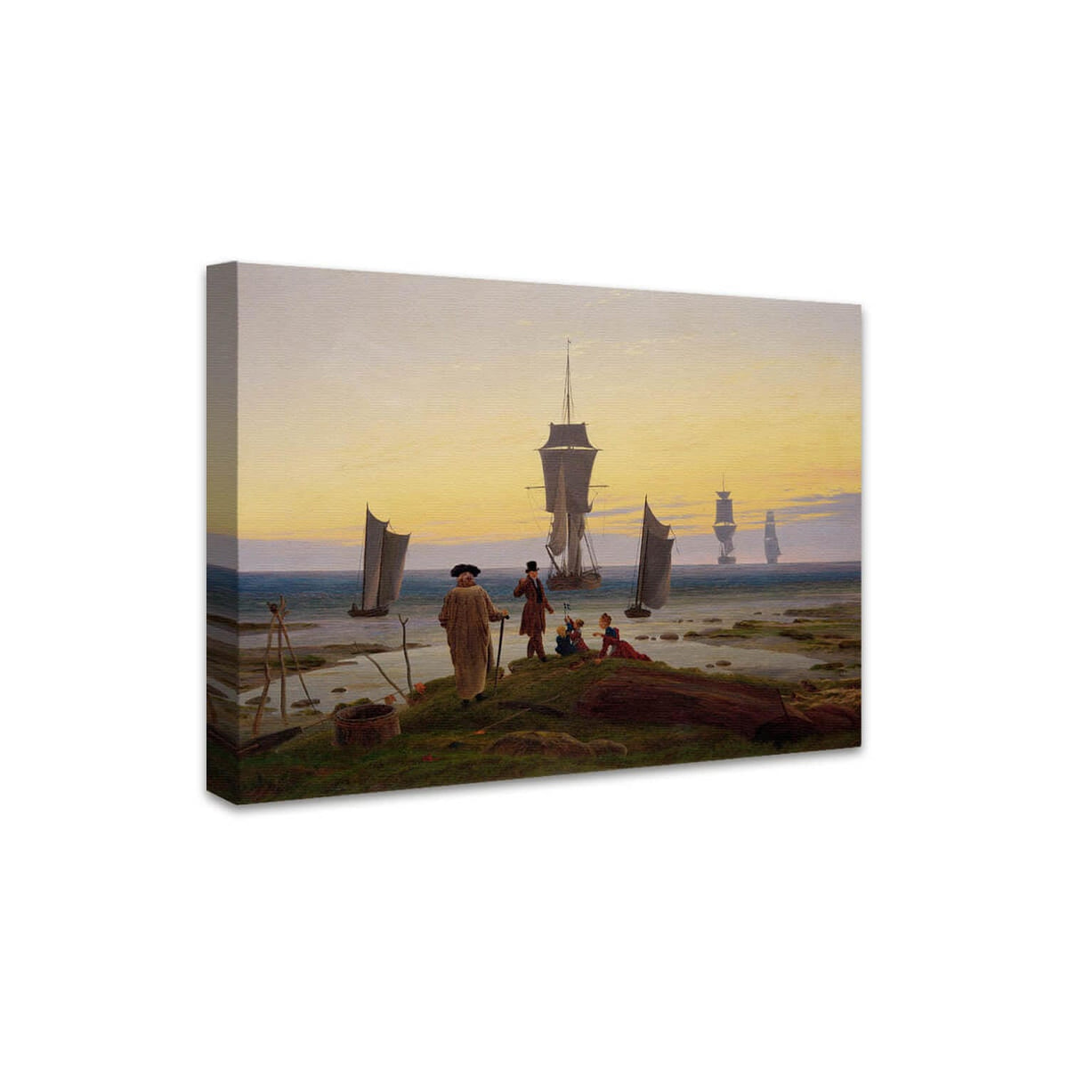 Das Gemälde "Die Lebensstufen" von Caspar David Friedrich als Kunstdruck hier perspektivisch auf Leinwand gezogen dargestellt.