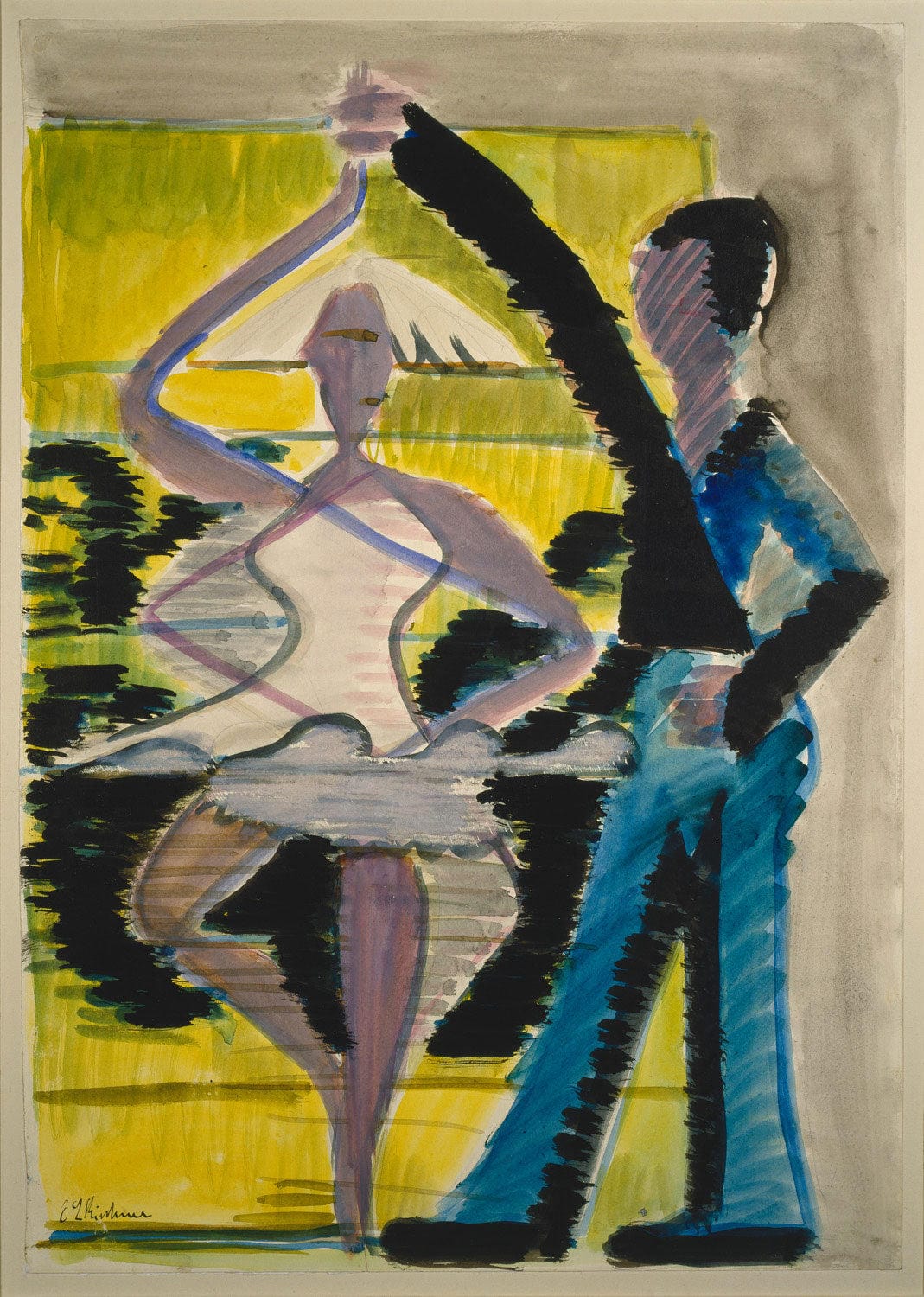  Expressionistisches Gemälde „Drehende Tänzerin“ von Ernst Ludwig Kirchner – eine dynamische Darstellung einer wirbelnden Tänzerin in leuchtenden Farben und markanten Pinselstrichen.