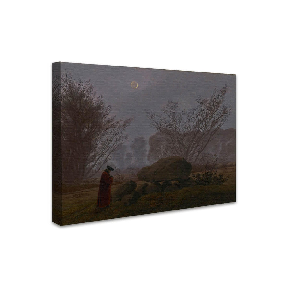 Ein Spaziergang in der Dämmerung | Caspar David Friedrich perspektivisch dargestellt auf Leinwand gespannt