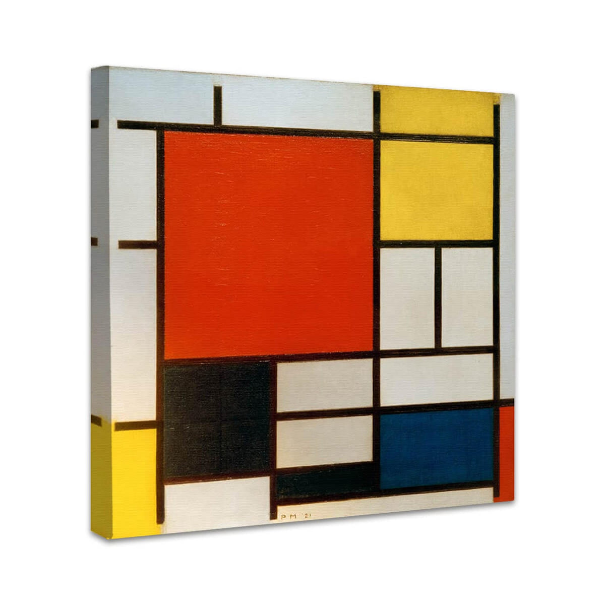 Komposition mit großer roter Fläche, Gelb, Schwarz, Grau und Blau | Piet Mondrian