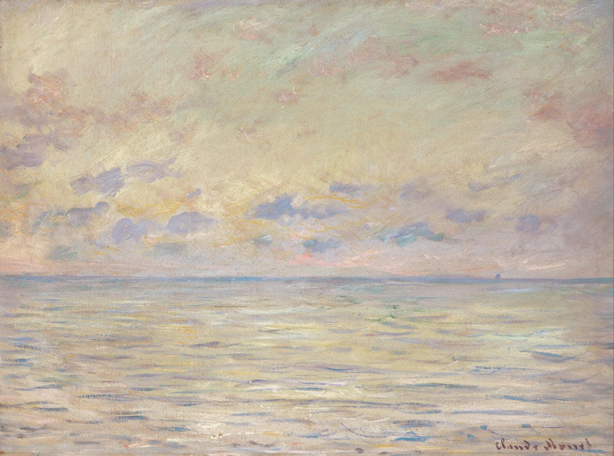 Impressionistische Darstellung des Meeres bei Étretat mit dramatischen Felsformationen, bewegten Wellen und lebendigen Farben von Claude Monet.