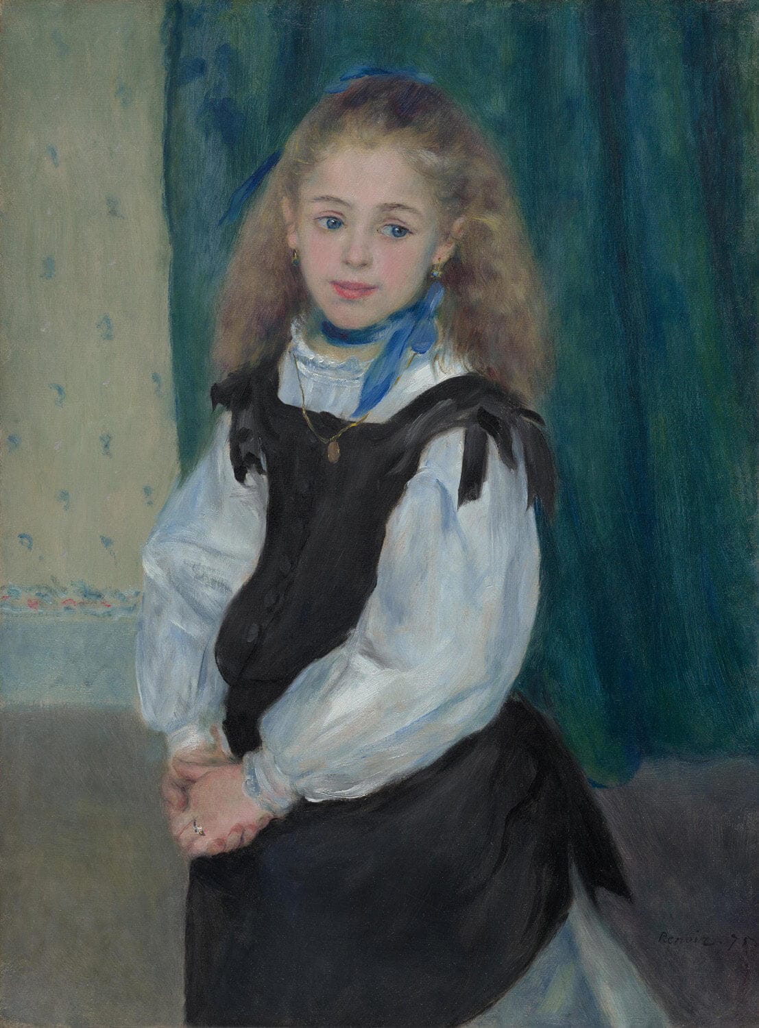„Porträt von Mademoiselle Legrand“ von Pierre-Auguste Renoir zeigt eine junge Frau in einem eleganten Kleid, das die zeitlose Schönheit und den Charme der Belle Époque widerspiegelt. Die weichen Pinselstriche und das harmonische Farbenspiel verleihen dem Porträt eine raffinierte und lebendige Ausstrahlung.