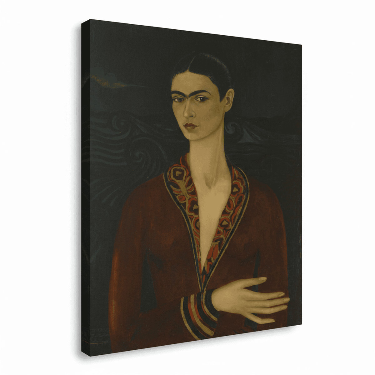 Selbstbildnis mit Samtkleid Frida Kahlo perspektivisch auf Leinwand