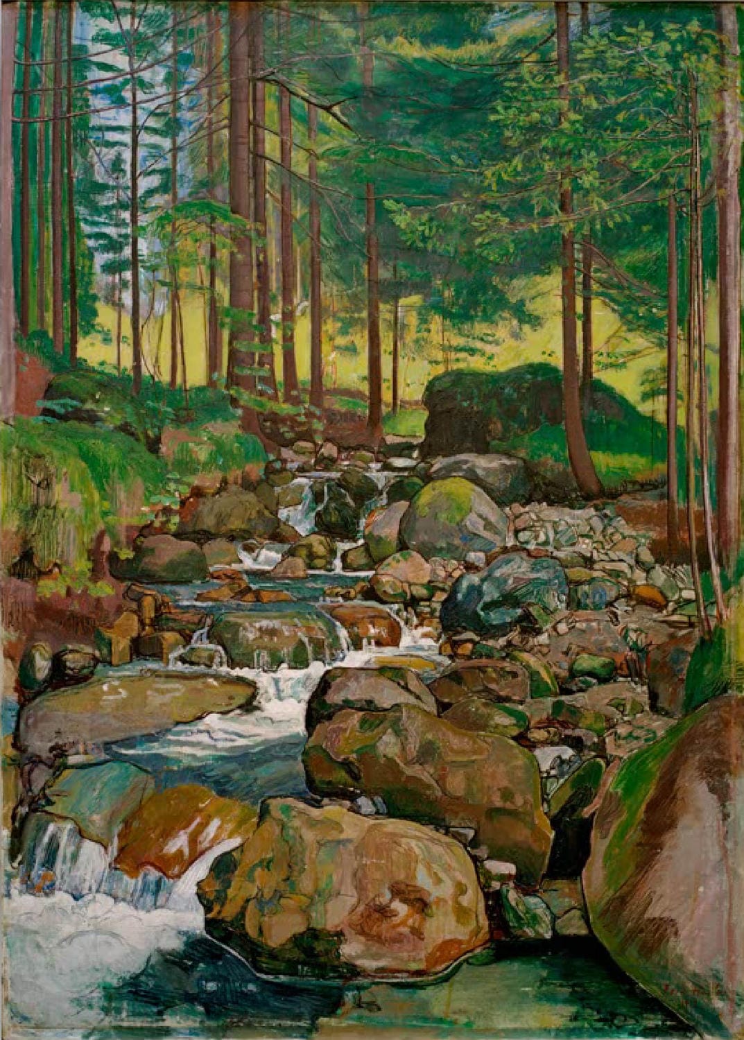 Kunstdruck: Waldlandschaft mit Bergbach von Ferdinand Hodler.