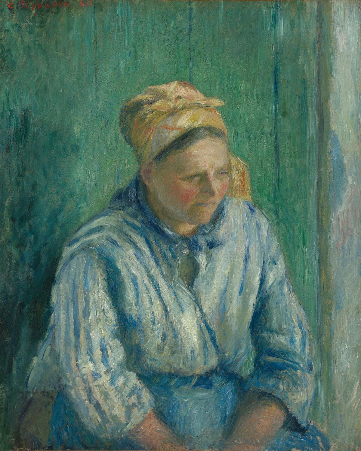 „Wäscherin, Studie“ von Camille Pissarro zeigt eine ländliche Waschfrau bei ihrer Arbeit. Mit kräftigen Pinselstrichen und lebendigen Farben fängt Pissarro die alltägliche Szene der Arbeit und den Fokus auf das tägliche Leben ein. Ein meisterhaftes Beispiel für seinen impressionistischen Stil.
