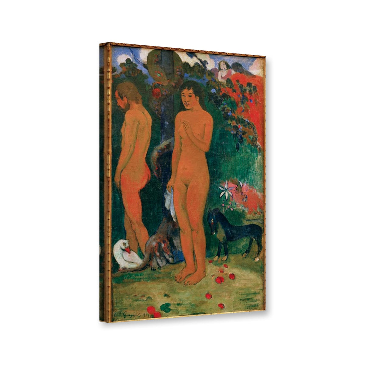 Adam und Eva von Paul Gauguin als Leinwand – Perspektivansicht