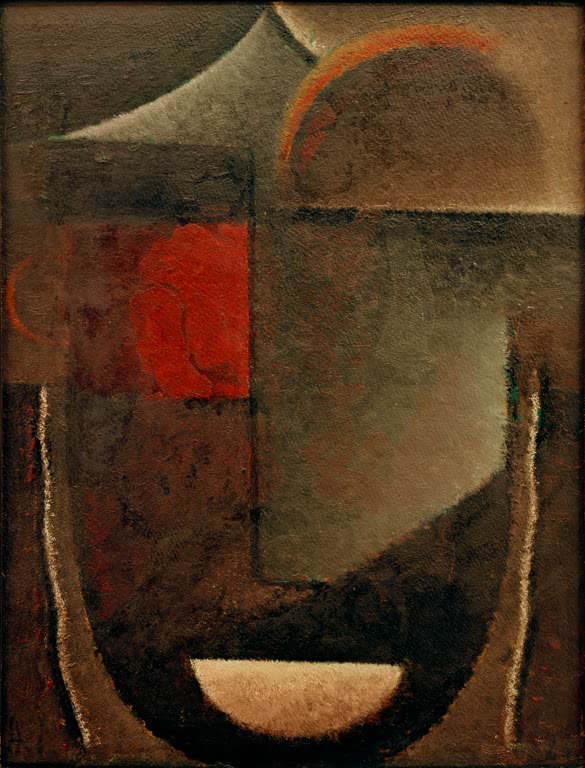 Alexej von Jawlensky Abstrakter Kopf Lebenstropfen Kunstkopie, geometrische Kopfform in Braun, Grau und Rot
