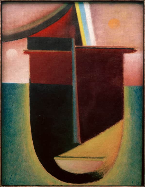 Abstraktes Gesicht aus Rot-, Braun- und Grünflächen – Alexej von Jawlensky Abstrakter Kopf: Licht u. Finsternis Kunstkopie
