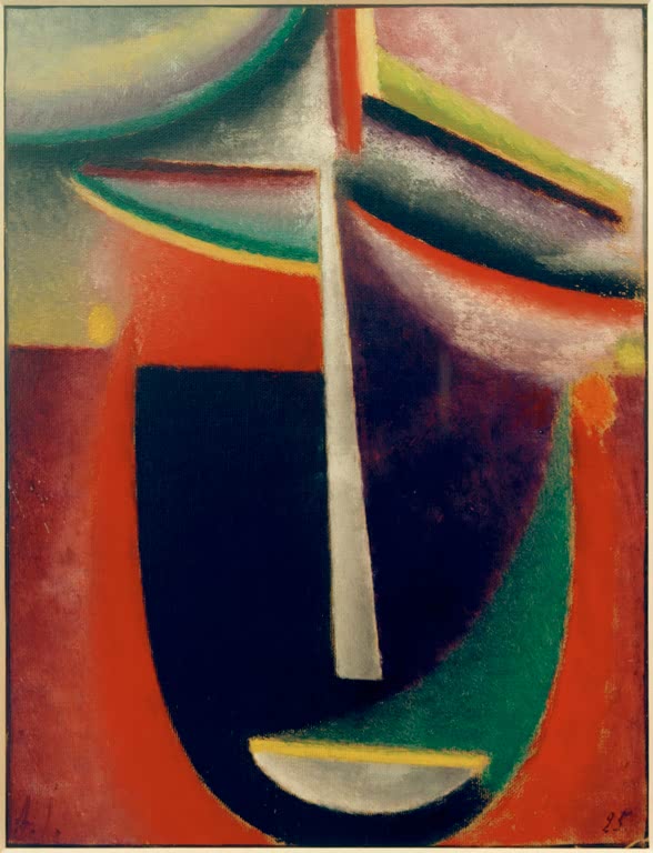 Abstraktes Gesicht in Rot, Dunkelblau und Weiß mit Grün – Alexej von Jawlensky Abstrakter Kopf: Mysterium Kunstkopie