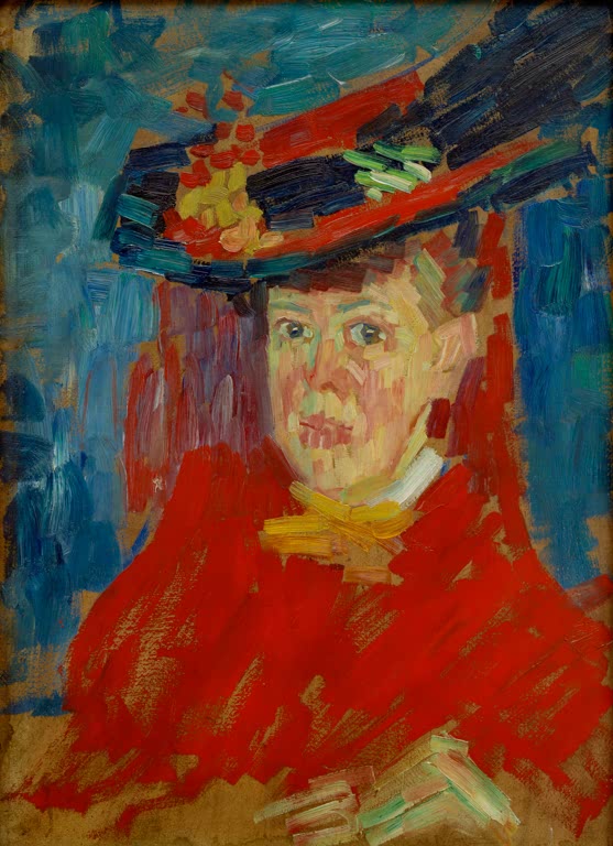 Alexej von Jawlensky Bildnis Marianne von Werefkin Kunstkopie – Frau mit großem Hut und rotem Gewand vor blauem Grund