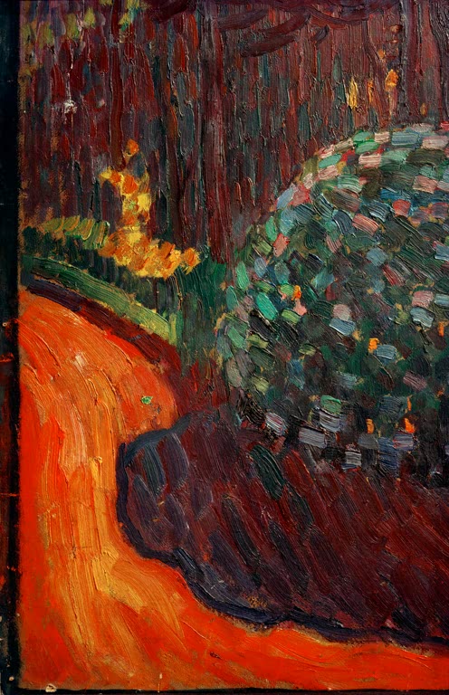 Orangeroter Gartenweg neben blühendem Strauch vor dunklem Hintergrund – Alexej von Jawlensky Gartenbild Kunstkopie