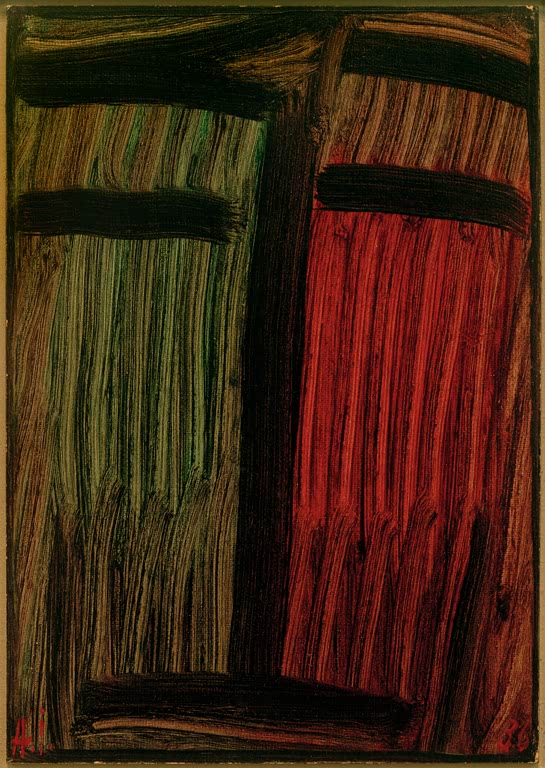 Antlitz aus senkrechten Strichen in Grün, Rot und Schwarz – Alexej von Jawlensky Große Meditation (Der Wissende) Kunstkopie