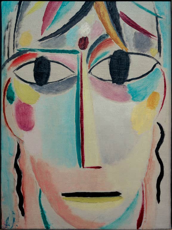Helles Gesicht mit großen schwarzen Augen und Wangenflecken – Alexej von Jawlensky Heilandsgesicht: Erwartung Kunstkopie