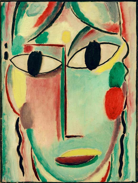 Alexej von Jawlensky Heilandsgesicht Kunstkopie, farbintensives Gesicht in Rot und Grün mit schwarzen Mandelaugen