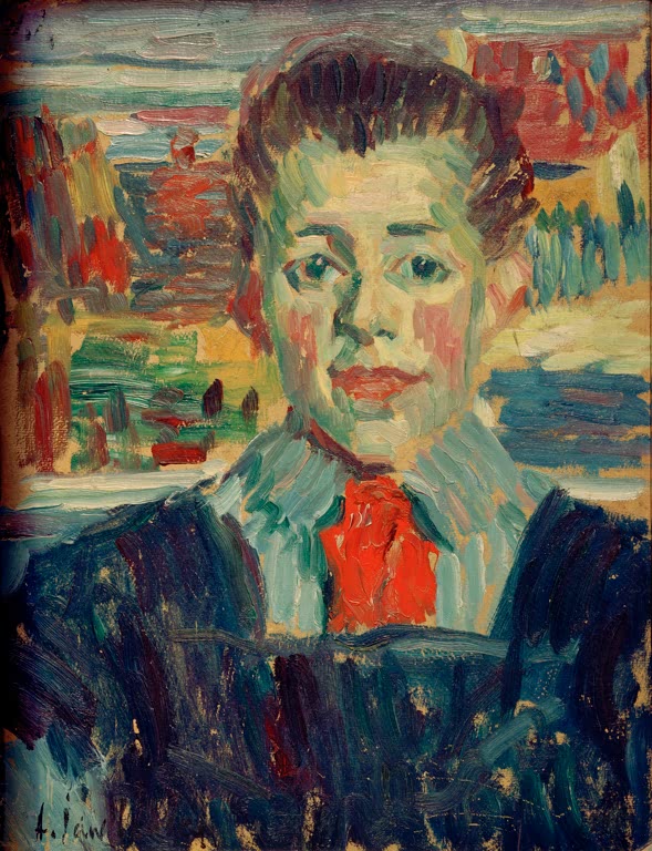 Alexej von Jawlensky Junge Kunstkopie – Junge mit rotem Halstuch vor bunter Landschaft